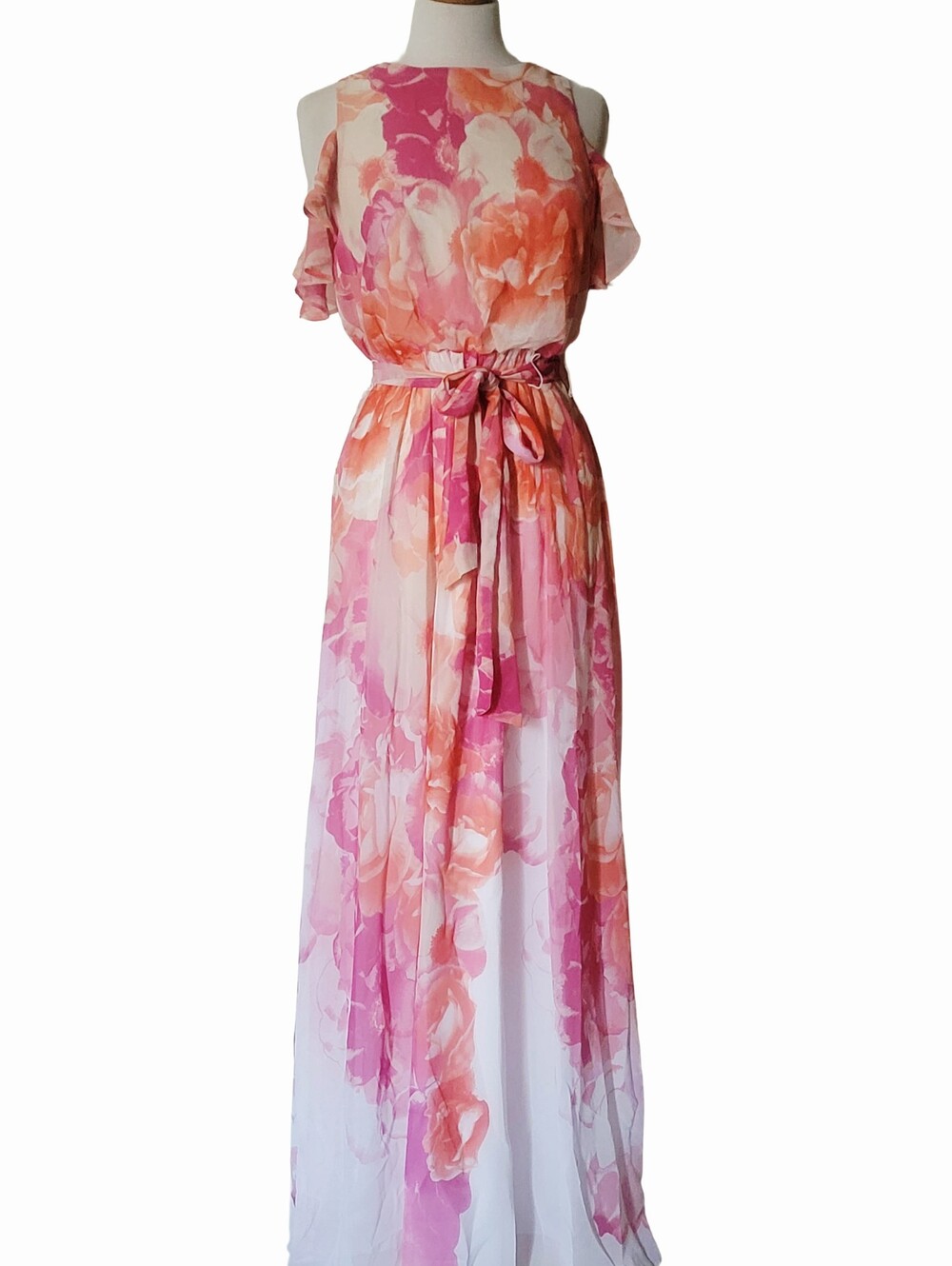 Vince Camuto Sheer Floral Wedding Guest Garden Party Belted Vacation Maxi Dress